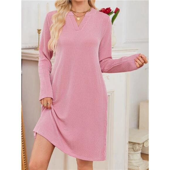 Casual Ribbed Knit Long Sleeve Dress - Picture 1 of 16